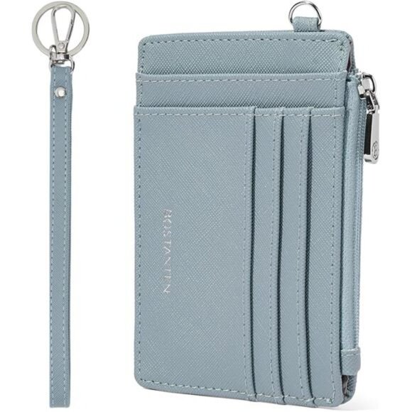 RFID Leather Wallet for Women Slim Card Holder with Zipper Keychain - Picture 1 of 7